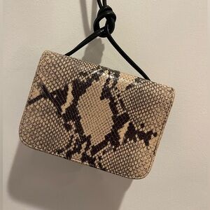 Donald J. Pliner Beige Black Leather Snake Print Crossbody Textured Finish GUC